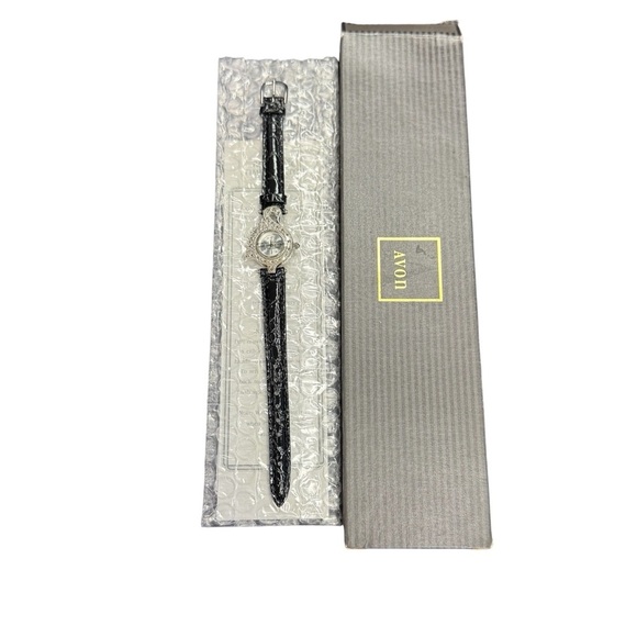 Avon Black Leather Strap Watch “Romantic Times” NIB 1994 - Picture 1 of 6